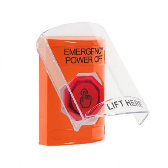 SS25A7PO-EN STI Orange Indoor Flush/Surface w/ Horn Weather Resistant Momentary Stopper Station w/ EMERGENCY POWER OFF Label