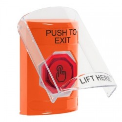 SS25A7PX-EN STI Orange Indoor Flush/Surface w/ Horn Weather Resistant Momentary Stopper Station w/ PUSH TO EXIT Label