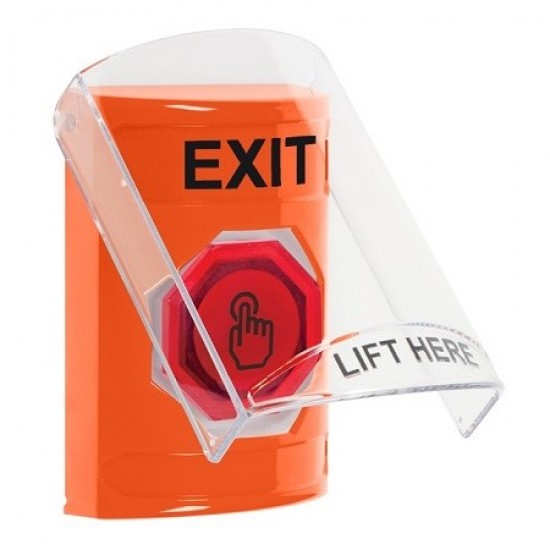 SS25A7XT-EN STI Orange Indoor Flush/Surface w/ Horn Weather Resistant Momentary Stopper Station w/ EXIT Label