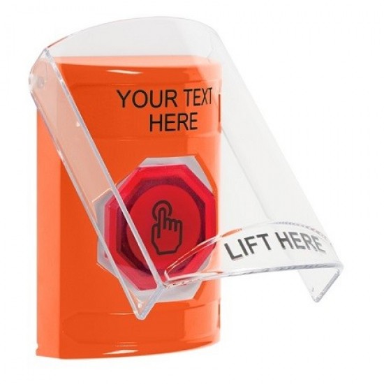 SS25A7ZA-EN STI Orange Indoor Flush/Surface w/ Horn Weather Resistant Momentary Stopper Station w/ Custom Text