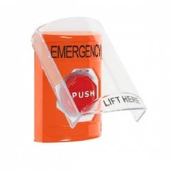 SS25A8EM-EN STI Orange Indoor Flush/Surface w/ Horn Pneumatic (Illuminated) Stopper Station w/ EMERGENCY Label SS25A8EM-EN STI Orange Indoor Flush/Surface w/ Horn Pneumatic (Illuminated) Stopper Station w/ EMERGENCY Label