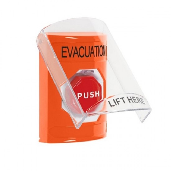 SS25A8EV-EN STI Orange Indoor Flush/Surface w/ Horn Pneumatic (Illuminated) Stopper Station w/ EVACUATION Label