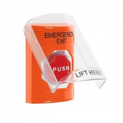 SS25A8EX-EN STI Orange Indoor Flush/Surface w/ Horn Pneumatic (Illuminated) Stopper Station w/ EMERGENCY EXIT Label