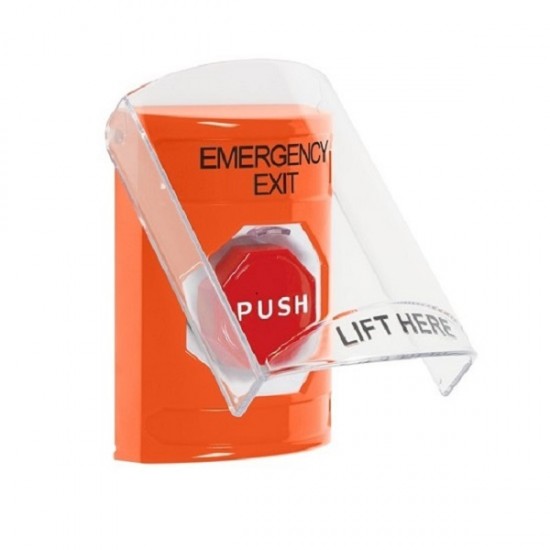 SS25A8EX-EN STI Orange Indoor Flush/Surface w/ Horn Pneumatic (Illuminated) Stopper Station w/ EMERGENCY EXIT Label
