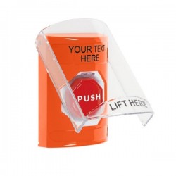 SS25A8ZA-EN STI Orange Indoor Flush/Surface w/ Horn Pneumatic (Illuminated) Stopper Station w/ Custom Text