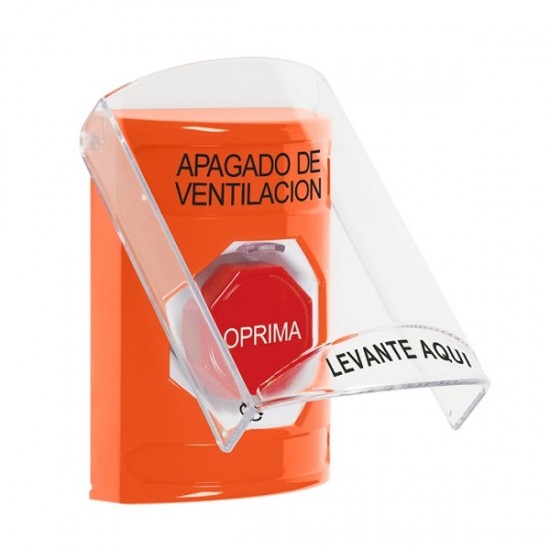 SS25A9HV-ES STI Orange Indoor Flush/Surface w/ Horn Turn-to-Reset Stopper Station w/ HVAC SHUT DOWN Spanish