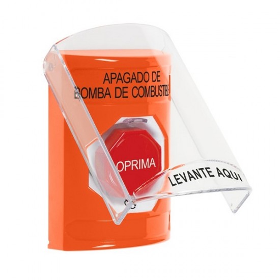 SS25A9PS-ES STI Orange Indoor Flush/Surface w/ Horn Turn-to-Reset Stopper Station w/ FUEL PUMP SHUT DOWN Spanish