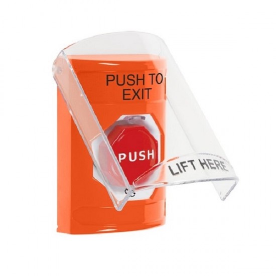 SS25A9PX-EN STI Orange Indoor Flush/Surface w/ Horn Turn-to-Reset Stopper Station w/ PUSH TO EXIT Label