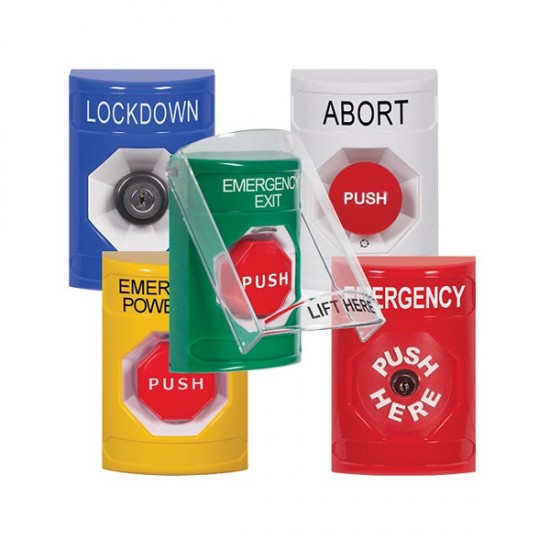 SS2326HV-ES STI White Indoor Flush/Surface Momentary (Illuminated) Stopper Station w/ HVAC SHUT DOWN Spanish