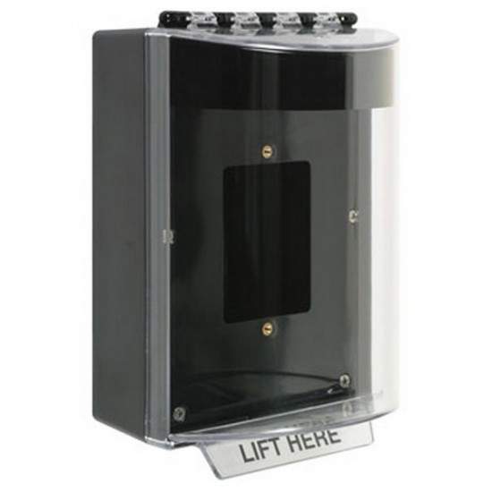 STI-13520NK STI Universal Stopper with Horn Enclosed Back Box Open Mounting Plate - No Label Included - Black