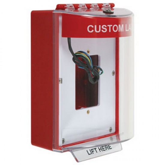 STI-13530CR STI Red Universal Stopper Dome Cover Back Box Open Mounting Plate and Hood w/ Horn and Relay  - Custom Text