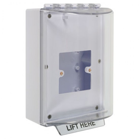 STI-13900NW STI Universal Stopper without Horn Housing Enclosed Back Box & European Open Mounting Plate - No Label Included - White