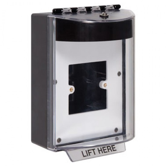 STI-13910NK STI Universal Stopper without Horn Enclosed Back Box & European Open Mounting Plate - No Label Included - Black