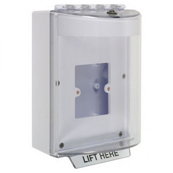 STI-13910NW STI Universal Stopper without Horn Enclosed Back Box & European Open Mounting Plate - No Label Included - White
