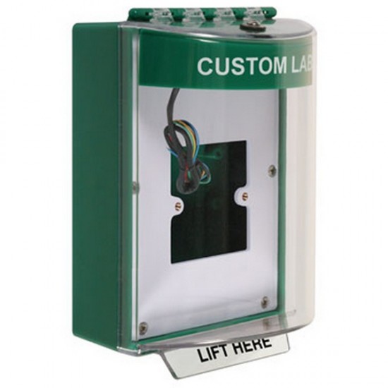 STI-13930CG STI Green Universal Stopper Dome Cover Back Box European Open Mounting Plate Hood w/ Horn and Relay Custom Label