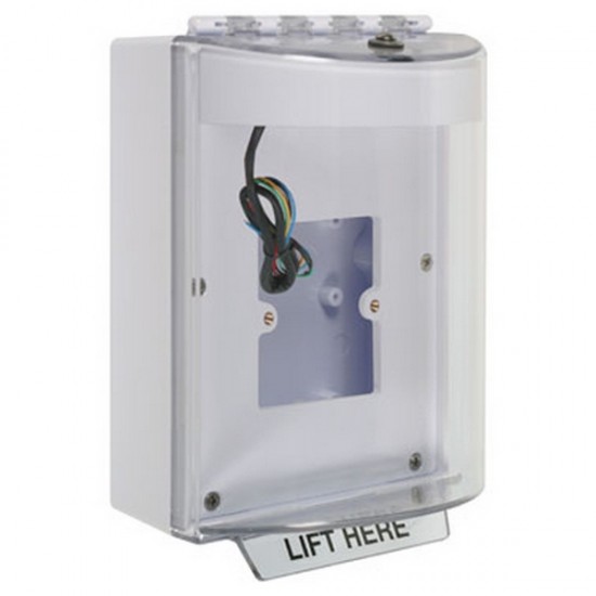 STI-13930NW STI White Universal Stopper Dome Cover Back Box European Open Mounting Plate and Hood w/ Horn and Relay - No Text