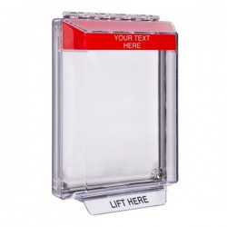 STI-14020CR STI Universal Stopper Low Profile Cover Flush Mount and Hood with Horn - Custom Label - Red - Non-Returnable