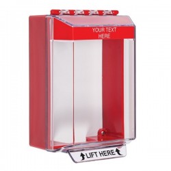 STI-14210CR STI Universal Stopper Low Profile Cover Surface Mount and Hood - Custom Label - Red - Non-Returnable