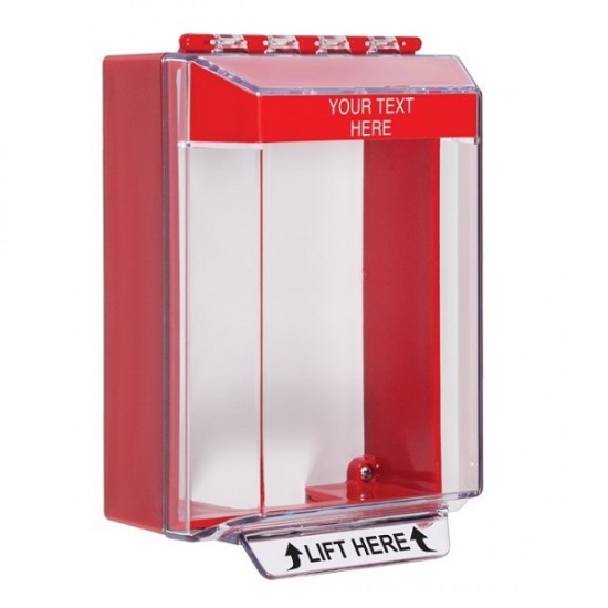 STI-14210CR STI Universal Stopper Low Profile Cover Surface Mount and Hood - Custom Label - Red - Non-Returnable
