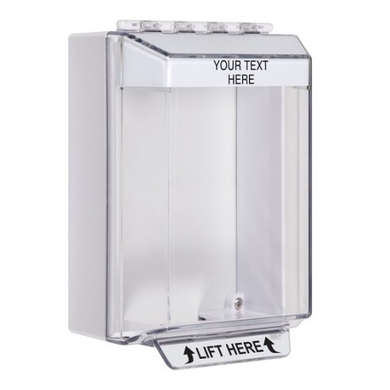 STI-14210CW STI Universal Stopper Low Profile Cover Surface Mount and Hood - Custom Label - White - Non-Returnable