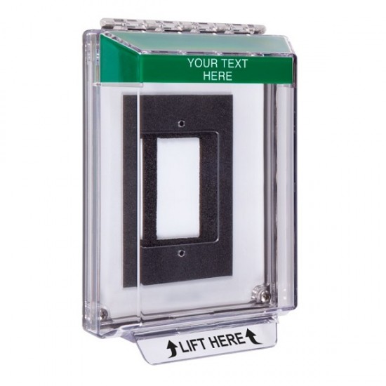 STI-14310CG STI Universal Stopper Low Profile Cover Enclosure Flush Back Box and Hood - Custom Label - Green - Non-Returnable