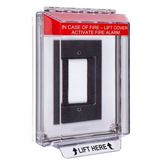 STI-14320FR STI Universal Stopper Low Profile Cover Enclosure Flush Back Box and Hood with Horn - Fire Label - Red