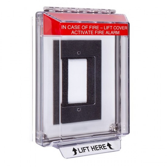 STI-14330FR STI Universal Stopper Low Profile Cover Enclosure Flush Back Box and Hood with Horn and Relay - Fire Label - Red