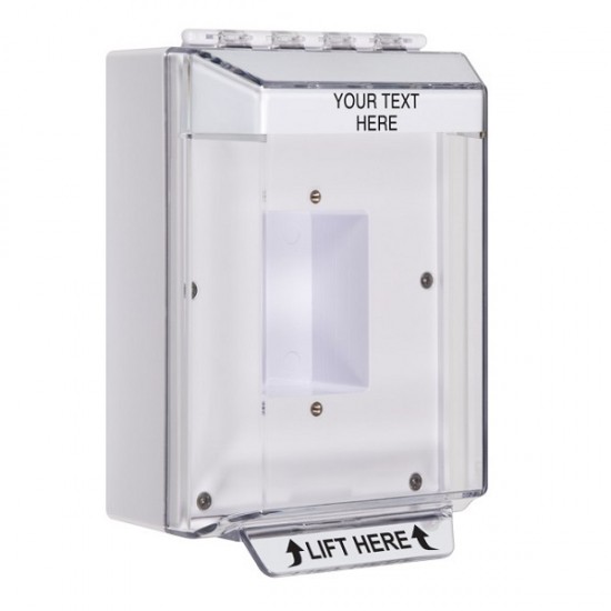 STI-14410CW STI White Universal Stopper Low Profile Cover Back Box Sealed Mounting Plate and Hood - Custom Text