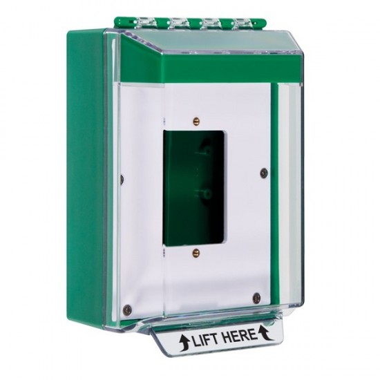 STI-14510NG STI Universal Stopper Low Profile Cover Enclosed Back Box, Open Mounting Plate and Hood - No Label - Green