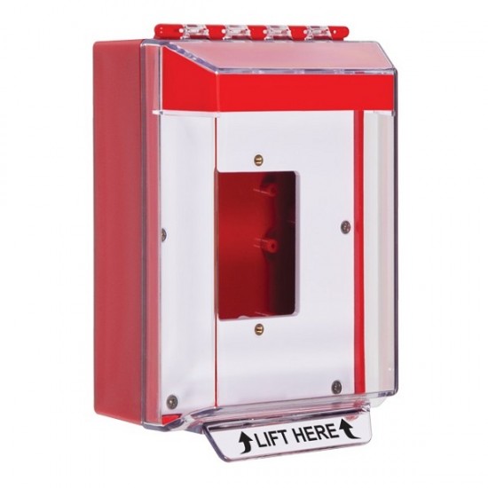 STI-14510NR STI Universal Stopper Low Profile Cover Enclosed Back Box, Open Mounting Plate and Hood - No Label - Red