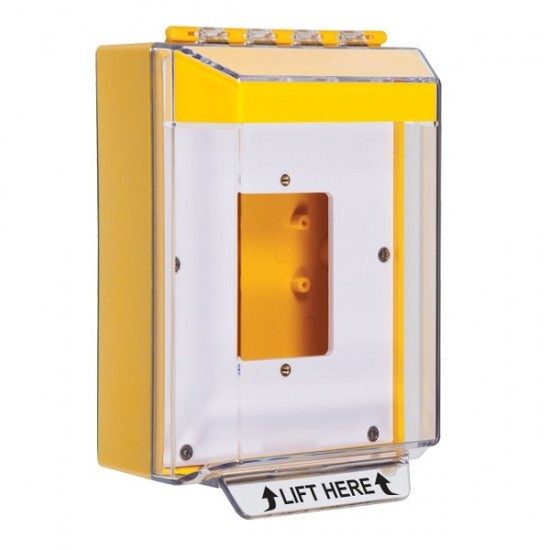 STI-14510NY STI Universal Stopper Low Profile Cover Enclosed Back Box, Open Mounting Plate and Hood - No Label - Yellow