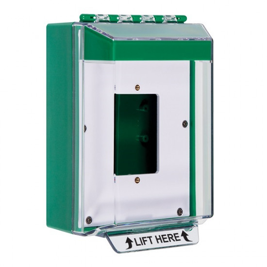 STI-14520NG STI Green Universal Stopper Low Profile Cover Back Box Open Mounting Plate and Hood w/ Horn - No Text