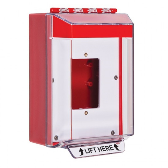STI-14520NR STI Universal Stopper Low Profile Cover Enclosed Back Box, Open Mounting Plate and Hood with Horn - No Label - Red