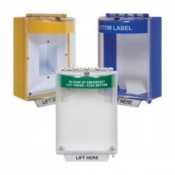 STI-14420CB STI Universal Stopper Low Profile Cover Enclosed Back Box, Sealed Mounting Plate and Hood with Horn - Custom Label - Blue - Non-Returnable